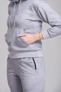 Ensemble survêtement décontracté pour femme, sweat-shirt à capuche gris et pantalon de jogging, manches longues, couleur unie, respirant, 100% coton, écologique - Product Image 6