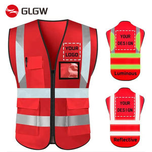 جواكيت عمل للسلامة على الطرق بلون وردي عاكس وجيوب متعددة متعددة مع شعار مجاني ، سترة ملونة بسحاب للتخزين من النوع الخامس - Product Image 5