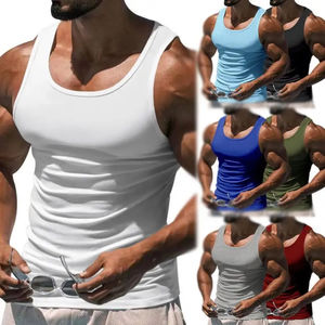 Camiseta sin mangas de algodón pesado con logo personalizado para hombre, estilo ribbed, para gimnasio, fitness, running y entrenamiento deportivo. - Product Image 1