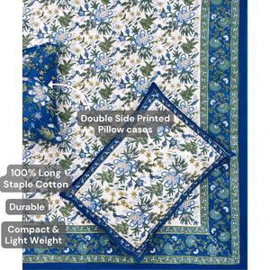 Jaipur Hand Block Printed Cotton Flat King Size Bedsheet 3 <b>PC</b> <b>Set</b> Non Toxic Dyes Soft Breathable Durable Eco-Friendly All Season - Product Image 4