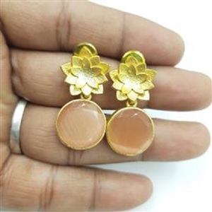 Pendientes Colgantes de Piedra Preciosa Melocotón Monalisa con Baño de Oro de 18K, Diseño Redondo de Moda, Venta al por Mayor - Product Image 2