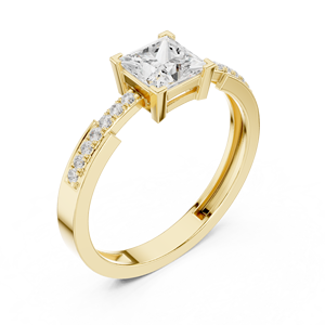 Bague de fiançailles en or jaune avec diamant de laboratoire taille princesse et accents pavé pour femme, alliance solitaire moderne, cadeau - Product Image 3