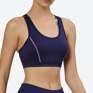 AL SWANS International Women's Navy <b>Blue</b> Sports <b>Bra</b> Front Purple Stitching High Support Yoga Breathable Lightweight Four Way - Product Image 1