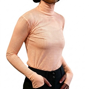 Breathable Printed Custom Equestrian Quick Dry Four-Way Stretch Women's <b>Long</b> <b>Sleeve</b> Turtleneck <b>Mesh</b> Riding Shirt - Product Image 3