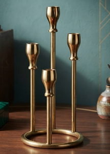 Porte-bougie de haute qualité couleur or, 4 piliers, en métal, pour centre de table, décorations de cheminée - Product Image 3