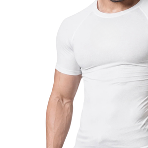 Camiseta de Compresión Blanca de Manga Corta para Hombre, Cuello Redondo, Ajustada, para Gimnasio, Entrenamiento, Deporte, Ropa Deportiva, Capa Base - Product Image 2