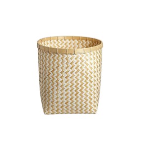 Modern Minimalist Handwoven <b>Bamboo</b> <b>Basket</b> Eco-Friendly Storage Bin with Ombre Design in Black and Cream for Countertop Display - Product Image 2