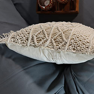 16 x 16 inches Bohemian Woven Macrame Handmade Cotton Cushion <b>Cover</b> Geometric <b>Throw</b> <b>Cover</b> for Couch Bed Hotel Décor Pillow <b>Cover</b> - Product Image 5