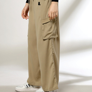 Pantalones Cargo de Cintura Alta para Mujer, Color Sólido, Cintura Elástica, Corte Holgado, Largos, Casuales, de Lona Transpirable - Product Image 2