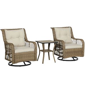 Set di Mobili da Giardino in Vimini Beige con Sedie Girevoli a Dondolo per Balcone e Veranda - Set Bistrot da Esterno in 3 Pezzi - Product Image 1