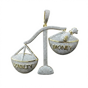 Iced Out Loyalty Vs Money Diamond <b>Scale</b> Pendant 925 Yellow and White Gold | Full Pave Hip Hop Statement Charm - Product Image 1