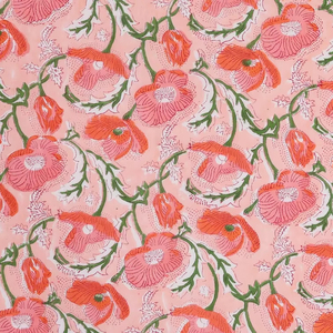 Tela de algodón con estampado floral de melocotón, impresa a mano, por yarda |   Estampado Botánico de Flor de Naranja |   Tela para Vestidos y Decoración del Hogar - Product Image 3