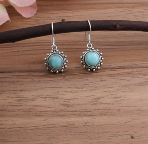 Boucles d'oreilles pendantes en larimar naturel, argent sterling 925, pierre de mer bleue, bijoux de luxe pour femmes, pour mariage et fête - Product Image 1