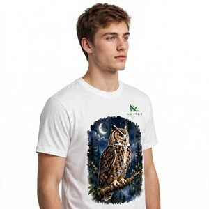 NEXTEX Camiseta unisex Night Owl Moonlight, camiseta informal de algodón suave con cuello redondo, color blanco - Product Image 2