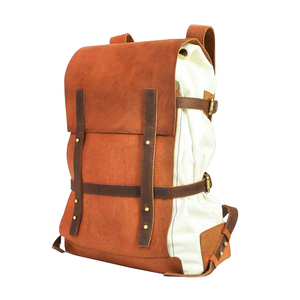 Custom Leather Rucksack Bag Vintage Zipper Laptop <b>Backpack</b> <b>Waterproof</b> Business Travel Large Capacity Leather Canvas Design - Product Image 4