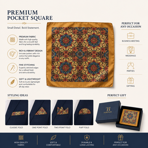 Pañuelo de bolsillo con estampado geométrico Mustard Gold para hombre |   Accesorio de Traje Premium para Bodas Formales y Negocios, Estilo Exportación India 2026 - Product Image 3
