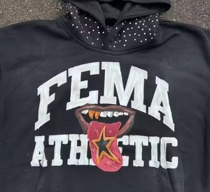 Vente en gros de sweats à capuche personnalisés pour hommes, effet délavé à l'acide, avec strass, 100% coton molletonné, streetwear, fabricant OEM ODM - Product Image 3