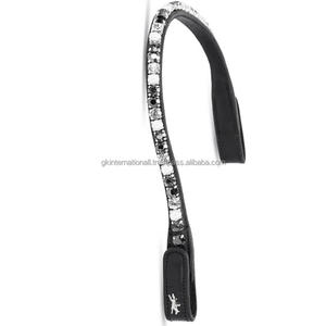 Banda para cejas de caballo de cuero genuino recto personalizado decorada con cristales de vidrio redondos, cadena de diamantes, banda para cejas de brida para caballos - Product Image 2