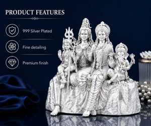 Statue religieuse Shiv Parivar plaquée argent 999 de Jaipur Metals |   100% Laiton |   Décoration d'intérieur Cadeau de mariage |   8x5,5x8 cm |   153g - Product Image 2