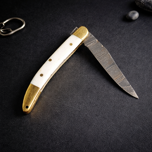 Navaja Plegable Artesanal con Llavero, Mini Navaja de Bolsillo con Apertura Deslizante, Hoja de Acero de Damasco de Borde Recto de 5 Pulgadas, Ideal para Regalo, Venta al por Mayor - Product Image 5