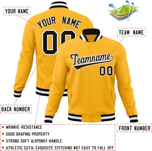 Custom Men's Yellow Varsity <b>Jacket</b> with Team Name and Number <b>Heat</b>-Transfer Printing Preppy Style Autumn Wear - Product Image 4
