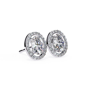 Oval Cut Moissanite Halo Stud <b>Earrings</b> 7.5×5.5mm Center with 1.1mm 44 Side Stones VVS Moissanite Diamond <b>Earrings</b> 14K Solid Gold - Product Image 3