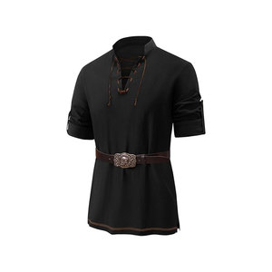 Chemise décontractée pour homme en lin et coton à manches longues avec col mandarin à lacets, respirante, idéale pour l'été - Product Image 5