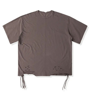 เสื้อยืดสไตล์สตรีทแวร์ แขนสั้น คอกลม ผ้าฝ้าย 100% น้ำหนักเบา สไตล์ดิสเทรส สำหรับฤดูร้อน รับผลิตแบบ OEM มีจำหน่าย - Product Image 1