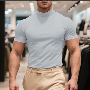 เสื้อยืดคอเต่าผู้ชาย แขนสั้น คอเต่า ฤดูร้อน ฤดูใบไม้ผลิ ทุกฤดูกาล เรียบง่าย แฟชั่น ลำลอง พื้นฐาน เสื้อยืดวันหยุดสำหรับผู้ชาย - Product Image 4