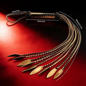 SPALL JP SPORTS Fouet d'équitation en cuir véritable fait main, 36 brins, 9 queues tressées, fouet équestre professionnel en cuir de vachette, BDSM - Product Image 2