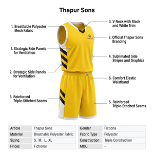 Ensemble d'uniformes de sport pour adultes en polyester respirant jaune, maillot sans manches à col en V et short - Product Image 5