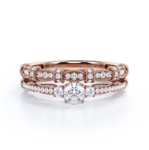 แหวนแต่งงานแบบวินเทจประดับเพชรโมอิสซาไนต์ทรงกลม 1 กะรัต แบบสามเม็ดคลาสสิก ชุบทองคำขาว 18k สีโรสโกลด์ เงินแท้ 925 - Product Image 2