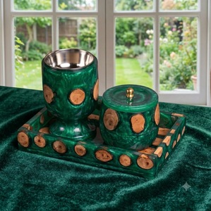 Ensemble brûleur de bakhoor en résine incrustée avec plateau en bois, pot Mubkhar, porte-encens, accessoires et coffret cadeau - Product Image 4