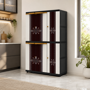 Naiba Mega <b>Portable</b> Plastic Cabinet/<b>Wardrobe</b> with Dark Brown Wood Style Hinged Doors Suitable for Clothing & Bedroom Storage - Product Image 1