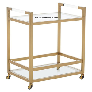 Chariot de service hôtelier moderne du milieu du siècle à 3 niveaux en bois avec cadre finition dorée et accents de mobilier commercial durable - Product Image 4