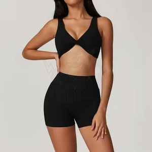Shorts de cycliste et ensembles de yoga personnalisables avec logo, ensemble 2 pièces pour femmes, tenue d'entraînement d'été, soutien-gorge de yoga sans couture et legging, nouvelle collection 2026 - Product Image 5