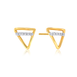 Boucles d'oreilles clous triangulaires en or jaune 18 carats avec diamants ronds taille brillant, design minimaliste pour femme, à porter au quotidien - Product Image 3