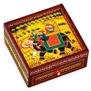 Handcrafted Rectangular Wooden Elephant Printed Serving Tray with <b>Storage</b> <b>Drawer</b> | Decorative Multipurpose Tableware Tray - Product Image 4