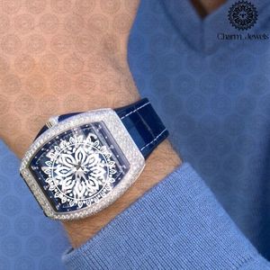 Charm_Jewels Luxury Men's Stainless Steel <b>Watch</b> 42mm Analog <b>Mechanical</b> Sapphire Crystal Diamond Bezel Leather Band - Product Image 1