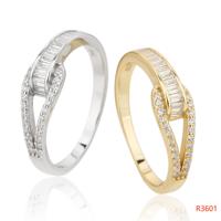 Openwork 925 Sterling Silver Zircon Ring with a Rectangular Stone Ribbon and Split Shoulders