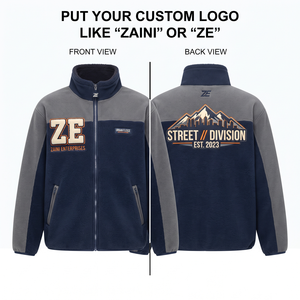 Soft 240 GSM Polyester <b>Mens</b> Waterproof Polar Fleece Running <b>Jacket</b> Navy Grey Panel Design Custom Chenille Logo Warm Outdoor - Product Image 1