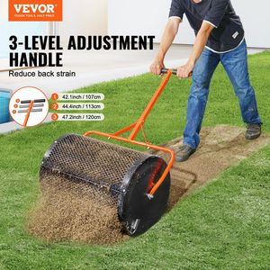 Épandeur de compost et de tourbe à roulettes de 24 pouces avec poignée en T, panier en maille d'acier, épandeur d'engrais réglable en hauteur - Product Image 2