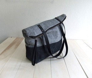 Sac fourre-tout en cuir et toile, durable, imperméable, sac à bandoulière, sac de voyage, sac de travail, sac de shopping, grande capacité, broderie ouverte LCTB-0090 - Product Image 4