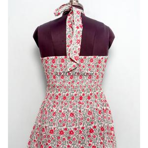 Robe midi à imprimé floral pour femmes, col roulé, robe trapèze, 100% coton, robe d'été décontractée, robe sans manches à imprimé floral - Product Image 4