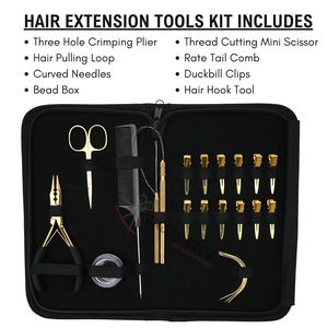 Professional Hair Extension <b>Tools</b> Kit 3 Hole Micro Ring Crimping Plier <b>Hook</b> <b>Tool</b> Pulling Loop Needles Rat Tail Comb Clips - Product Image 2