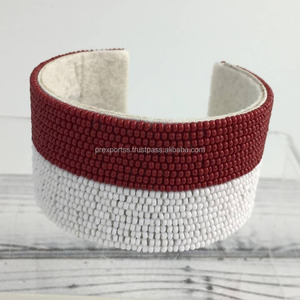 Beaded Lobster Cuff <b>Bracelet</b> <b>Red</b> White Coastal Nautical Boutique Jewelry Handmade Seed Bead Embroidery Artisan Artistry By PR - Product Image 4