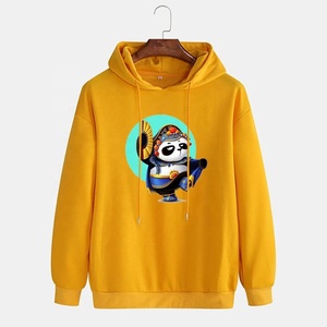 Sweat-shirt à capuche noir en molleton épais avec imprimé graphique de panda de dessin animé, coupe oversize - Product Image 3