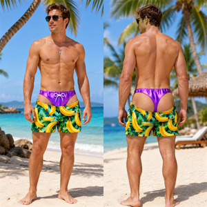 <b>Men's</b> Orange Swim <b>Trunks</b> for Waistband Quick Dry Anti-Bacterial Low Waist Drawstring Beach Shorts Casual Summer Wear - Product Image 4
