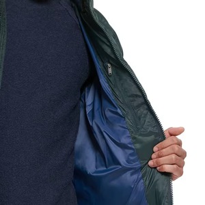 Men's Dark Green Hooded Puffer Jacket Down Filled Zipper Closure Windproof Casual Winter Coat Regular Fit Solid Color Outerwear - Product Image 6