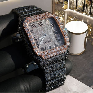 Reloj Cuadrado Automático para Hombre, con Incrustaciones de Diamantes, Negro y Oro Rosa, Mecánico, de Lujo, Estilo Hip Hop, con Números Romanos - Product Image 1